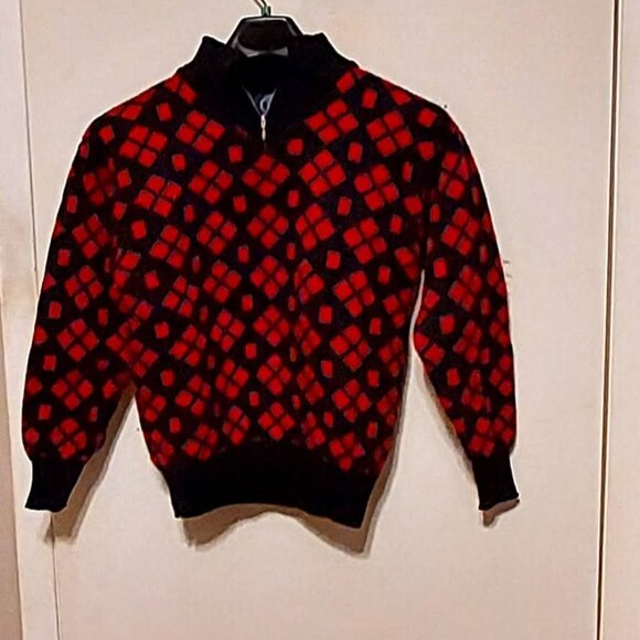 Gap Womans 100% Pure Wool Red & Black Sweater sz S Mock Neck Zip Up Vintage - Picture 2 of 10